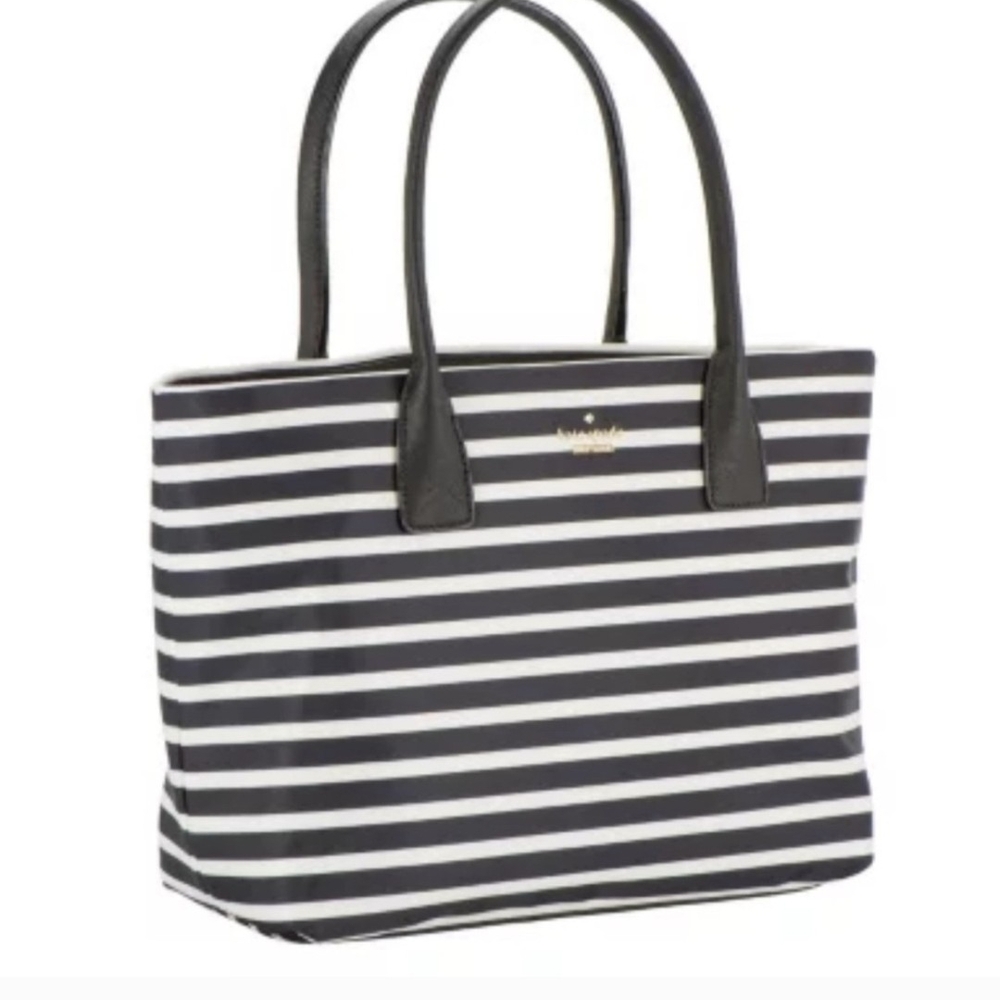NWT Kate Spade ♠️ Classic Nylon Black and White Striped Catie Tote Bag - Picture 2 of 8